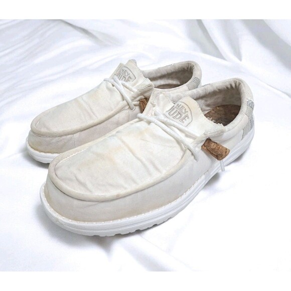 Hey Dude Wally Break Stitch White Men's 10 Shoes Slip On Sneakers Cream Beige - Picture 1 of 10